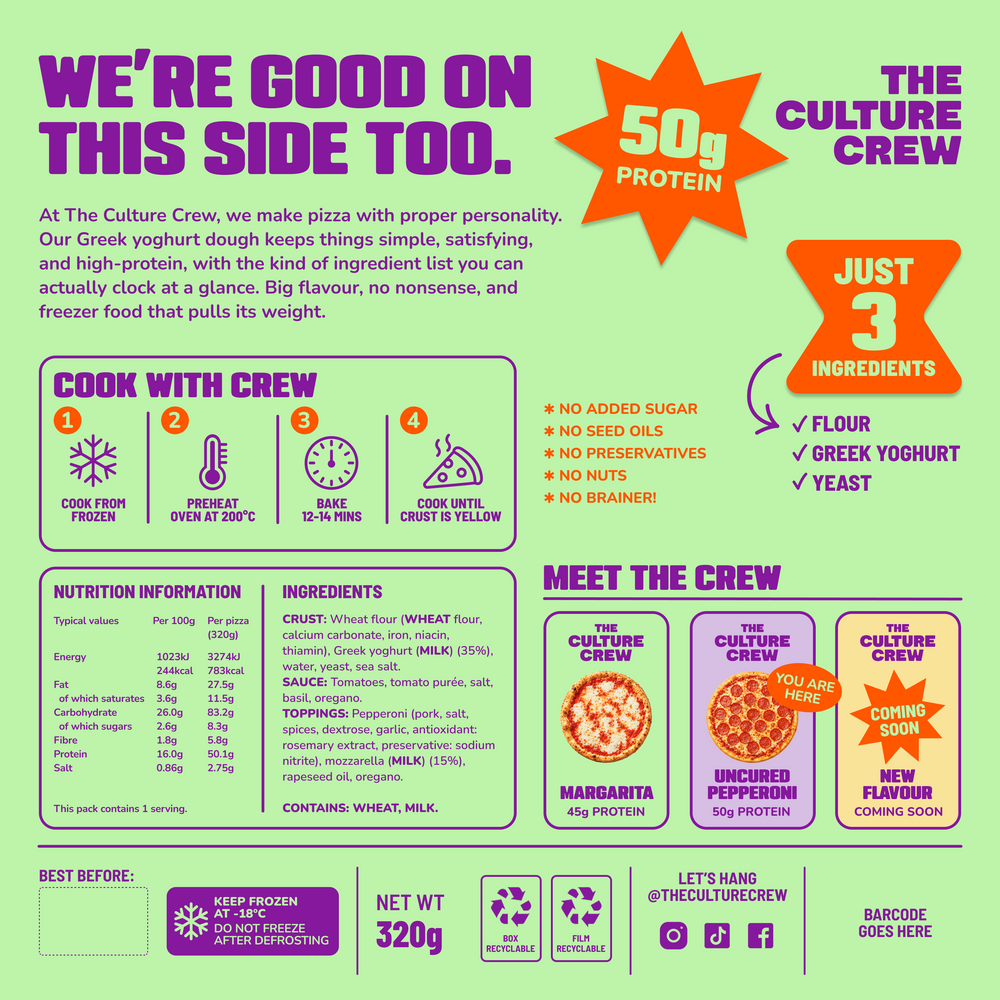 Back of pack: cooking steps, nutrition, ingredients and the range