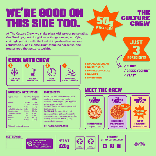 Back of pack: cooking steps, nutrition, ingredients and the range